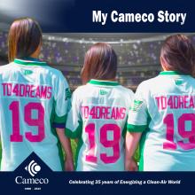 three women wearing TD 4 Dreams football jerseys